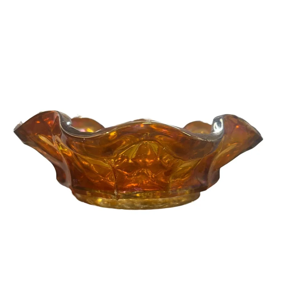 Vintage Marigold‎ Carnival Glass Bowl Grape Cluster Ruffled Edge 6 Inch
